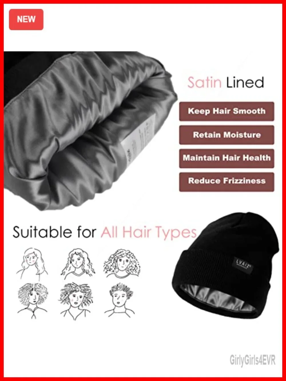 Satin Lined Winter Beanie Hat - Cotton Acrylic Knit, Slouchy Skull Cap for Women